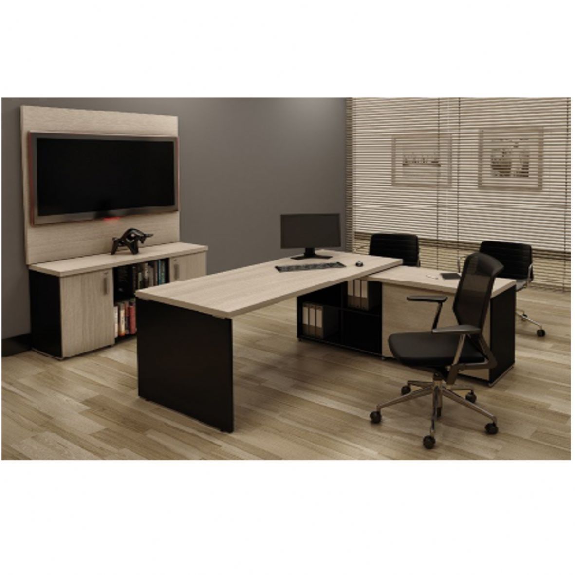 Mesa Reta com armário lateral (nicho e porta de correr)